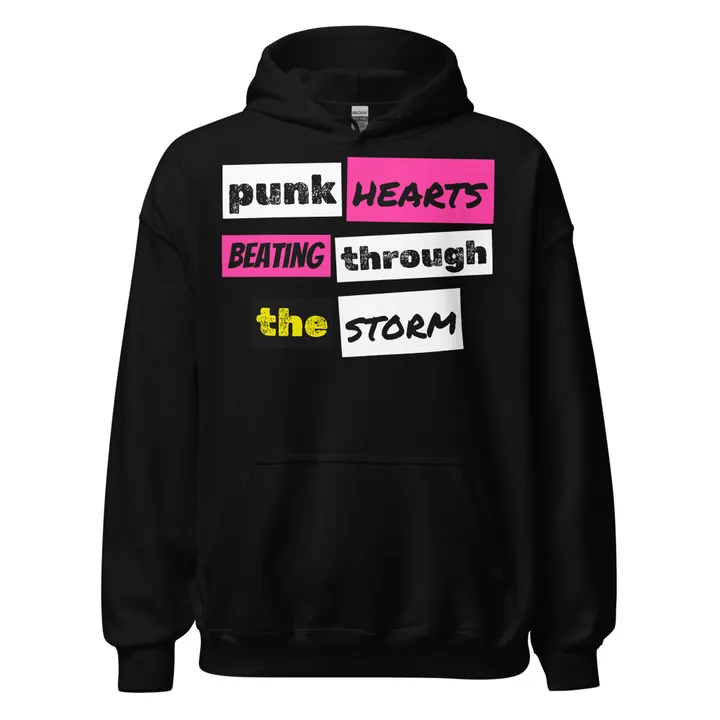 Punk Hearts Beating Through the Storm Hoodie, front