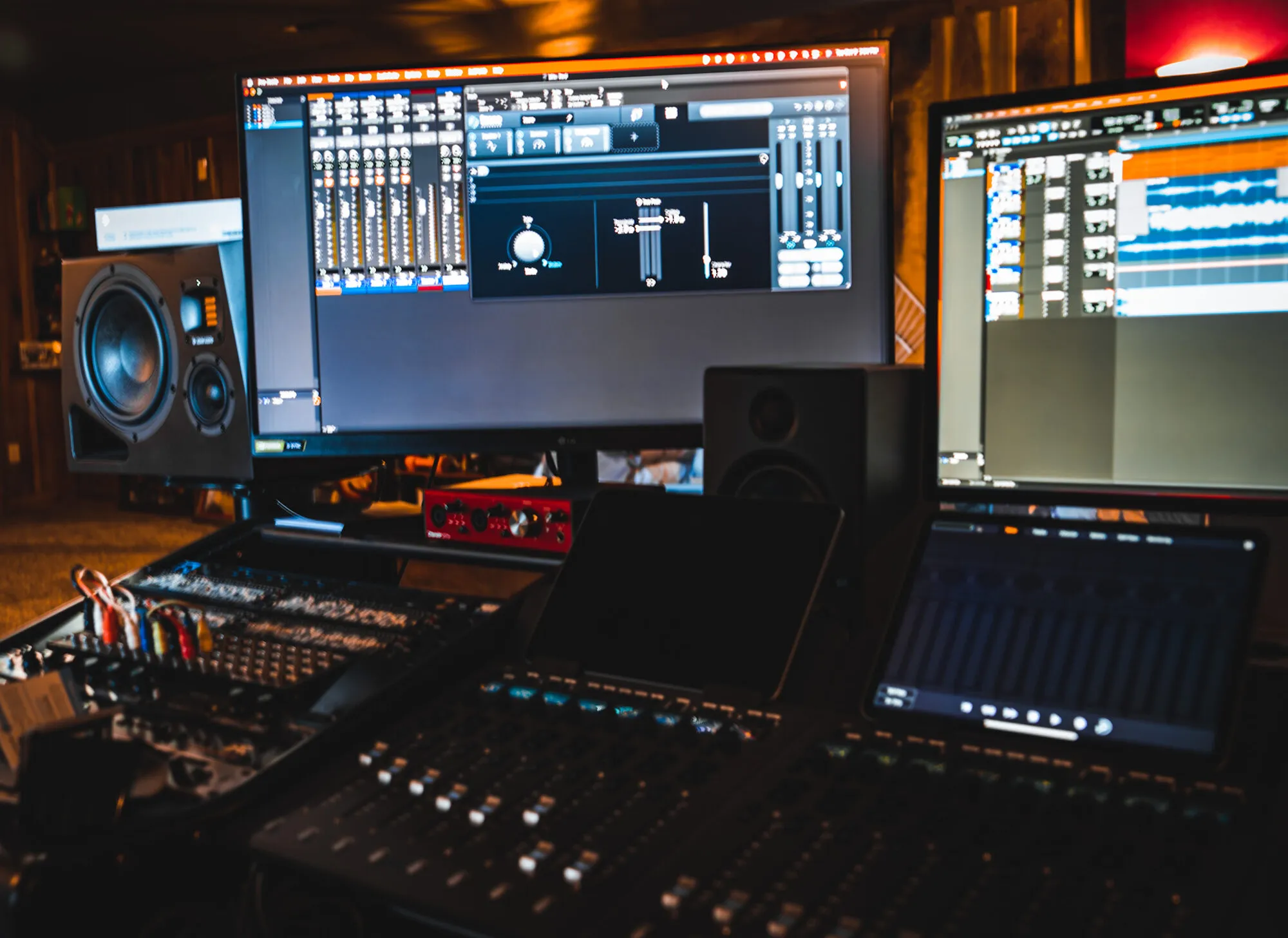 South Fulton Recording Studio: mixing desk, monitors and session screens